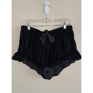 Victoria's Secret Black Velvet Ruffle Sleep Shorts Large Bow Accent Loungewear